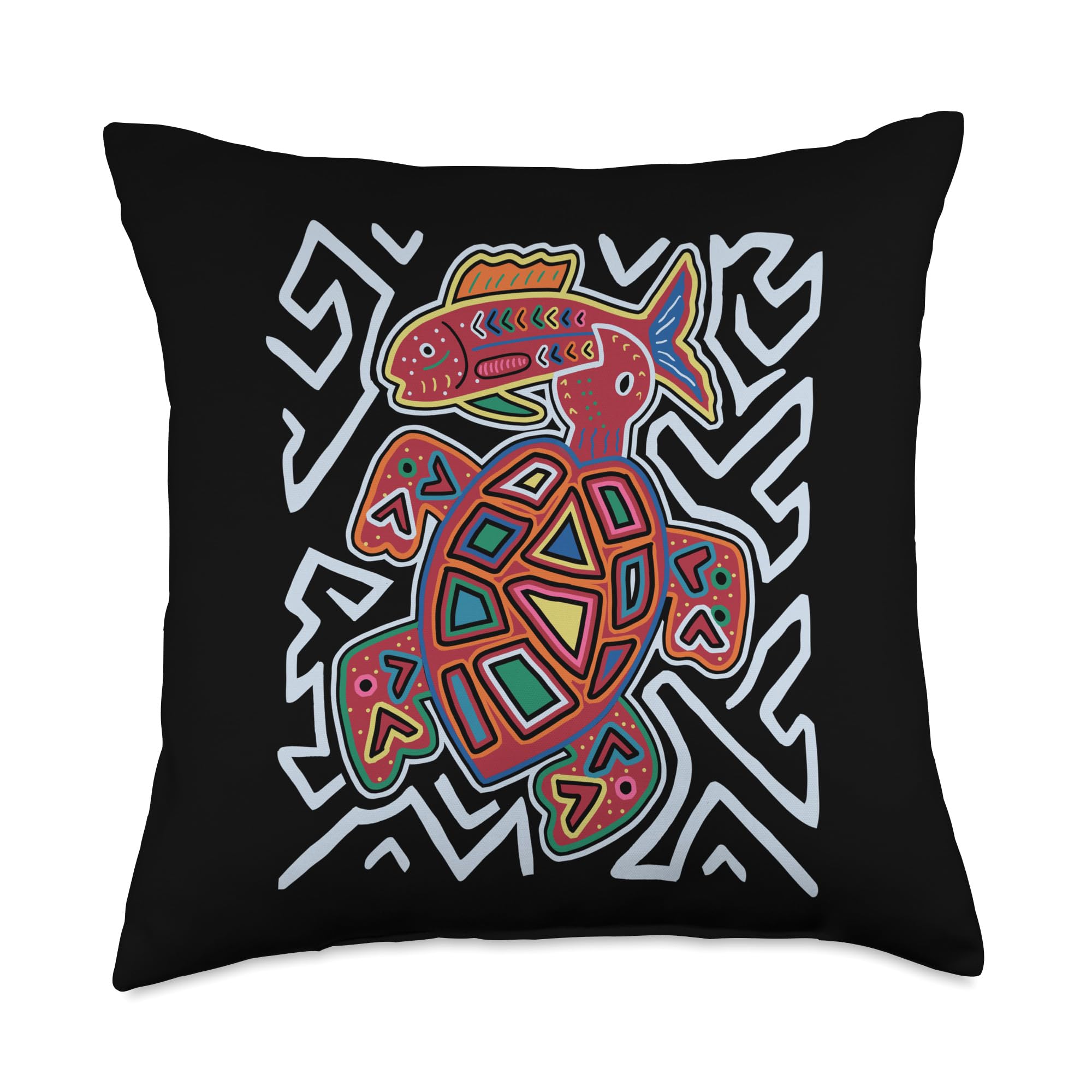 Turtle Tortoise Seaturtle Mola Art by Panama Kuna Tribe Throw Pillow