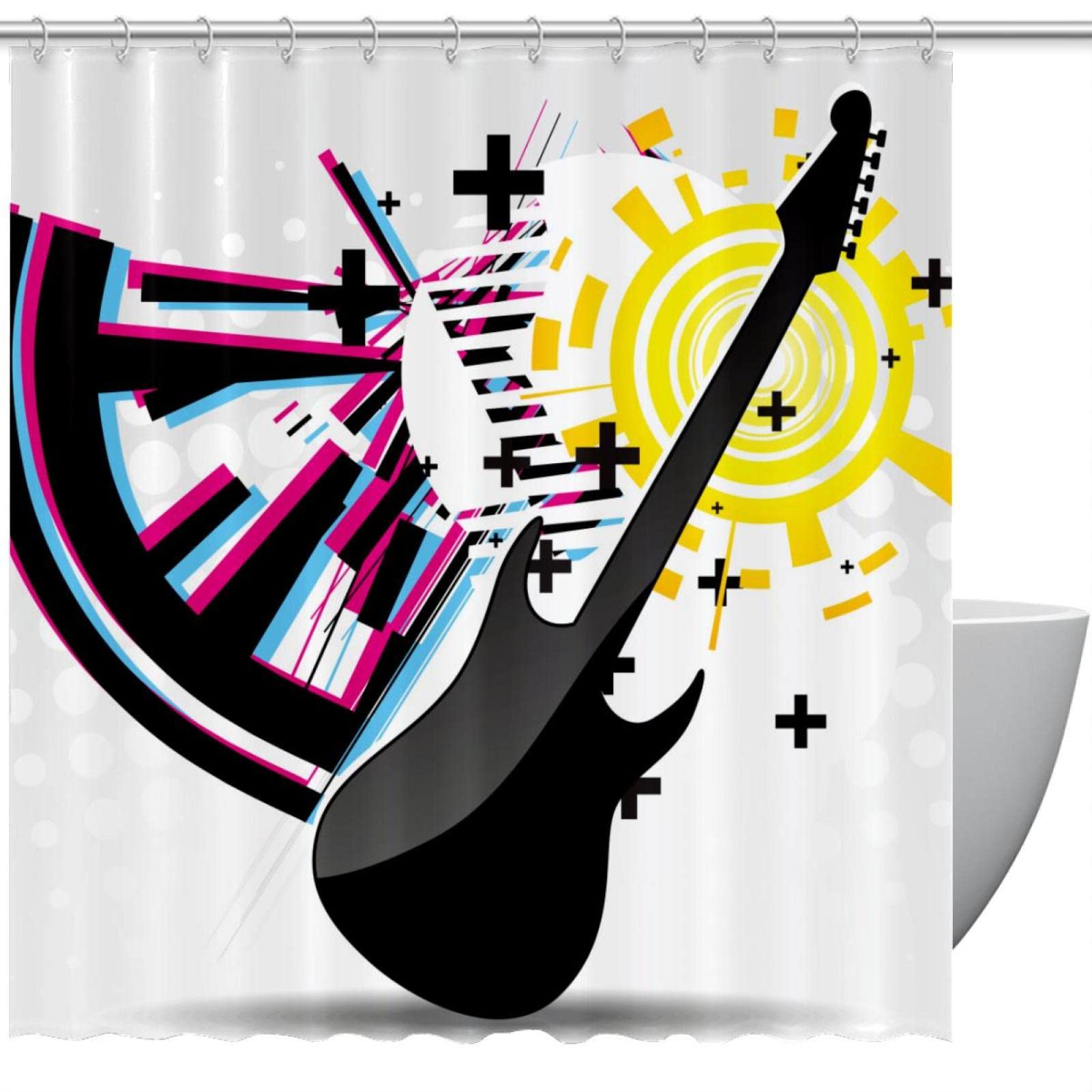 Rideau de douche guitare abstraite 183x183 lavable anti-moisissure tissu