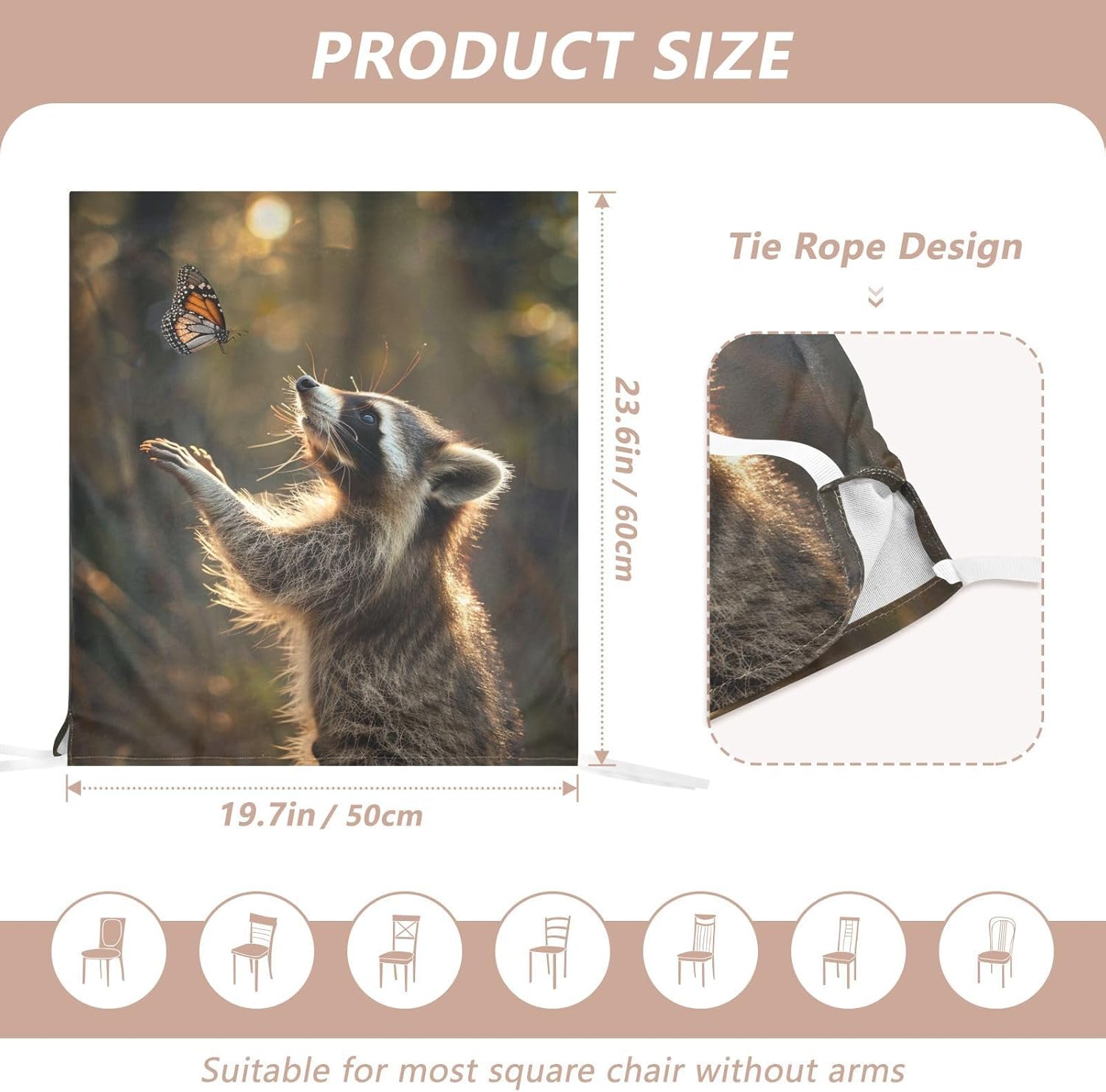 ALAZA Raccoon and Butterfly Chair Back Cover Set of 6, Washable Reusable Removable Chair Slipcovers Decorative Chair Cover for Home Kitchen Wedding Party