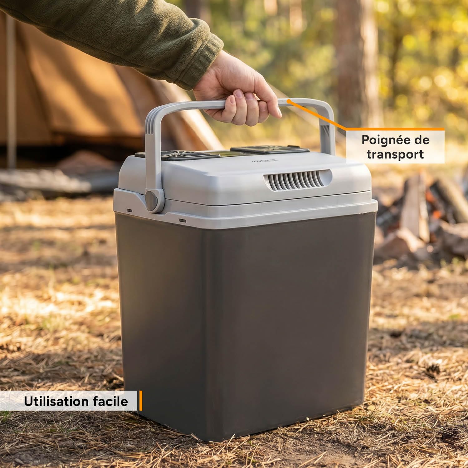 TZS First Austria - Glacière Électrique 32L - Triple Alimentation avec USB-C PD 3.0 - Refroidissement & Chauffage - 12V/230V/USB-C - Mini-Bar Mobile - Gris