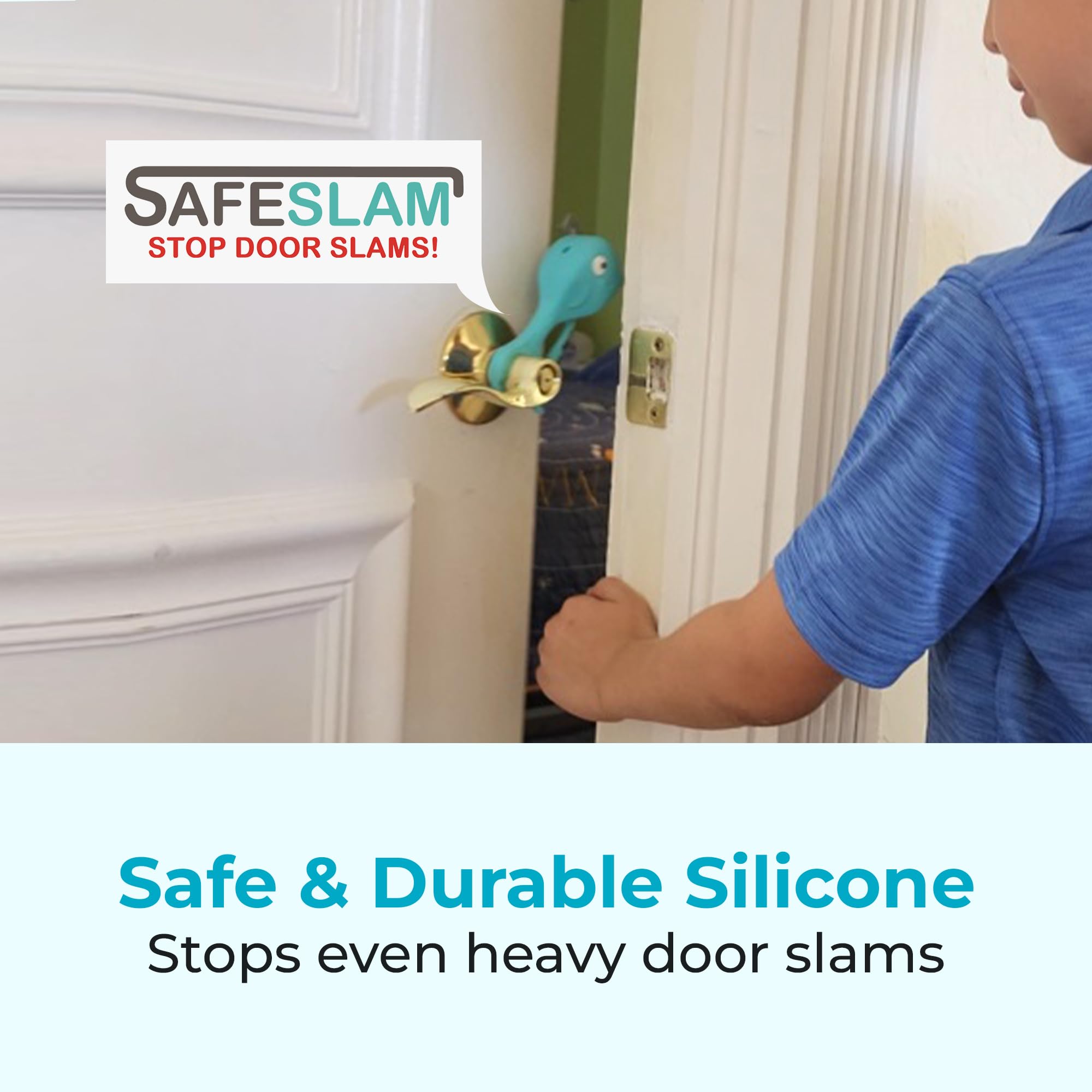 Protector de seguridad para niños – Stop Door Slams – Fácil de instalar en pomos y manijas de puerta – No requiere herramientas – Portátil – Protege las colas de perros y gatos (gris, rosa,