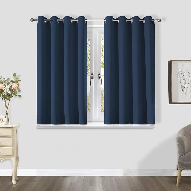 CUCRAF Blackout Decorative Thermal Insulated Curtain for Bedroom - W46 x L54 inch Navy Blue Eyelet Curtains