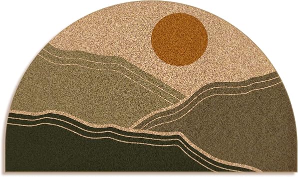 Mingnei Boho Coco Coir Half Circle Door Mat for Home House Entrance, Abstract Green Boho Mountain Landscape Floor Mats for Outdoor Outside Entryway 30x17 Welcome Mat