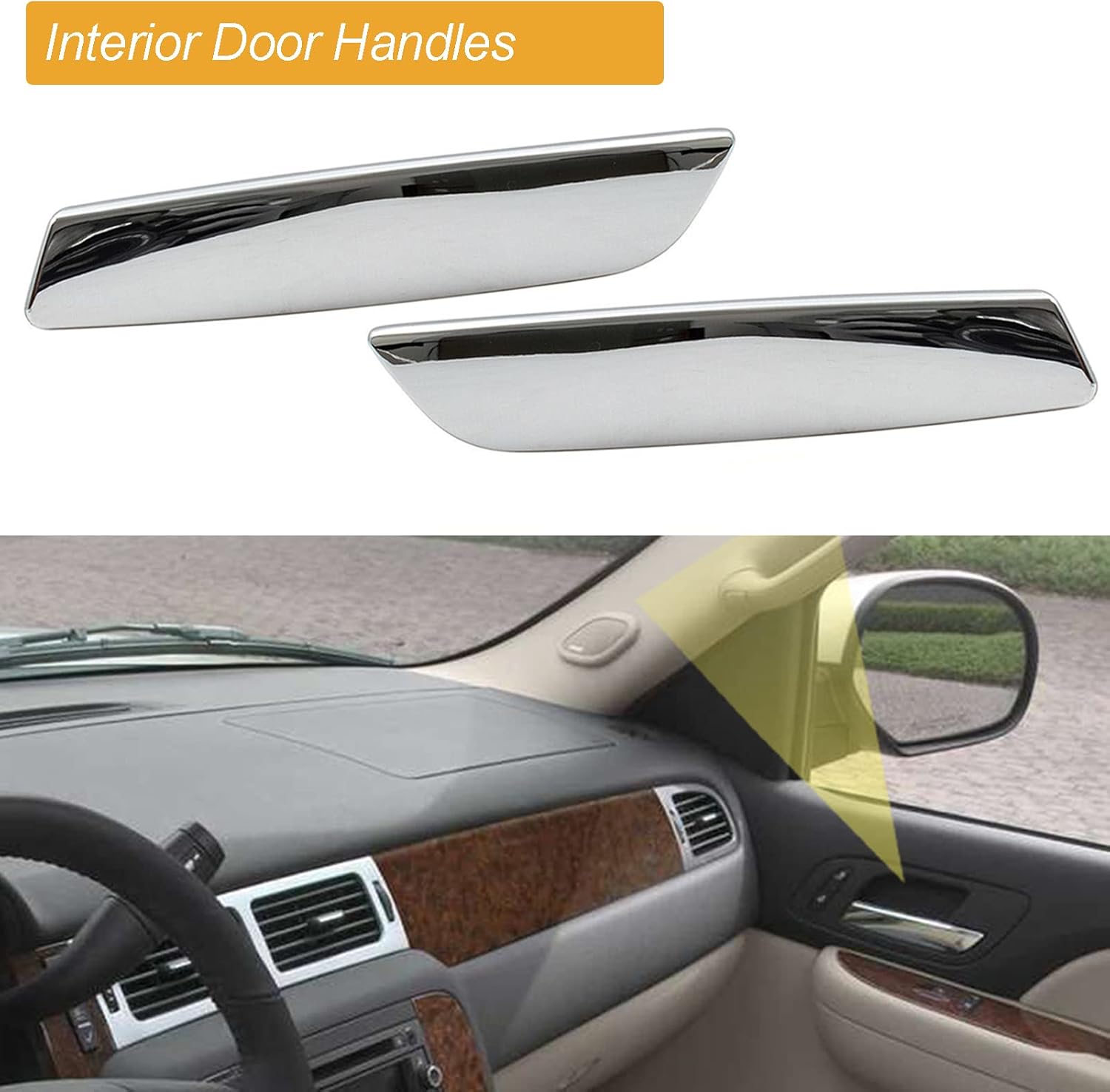 NPAUTO 81195 Interior Door Handles Driver & Passenger Side Replacement for Cadillac Escalade Tahoe Avalanche GMC Yukon Pickup Truck 07 08 09 10 11 12 13 14, 15935954 22855620, Chrome Pair