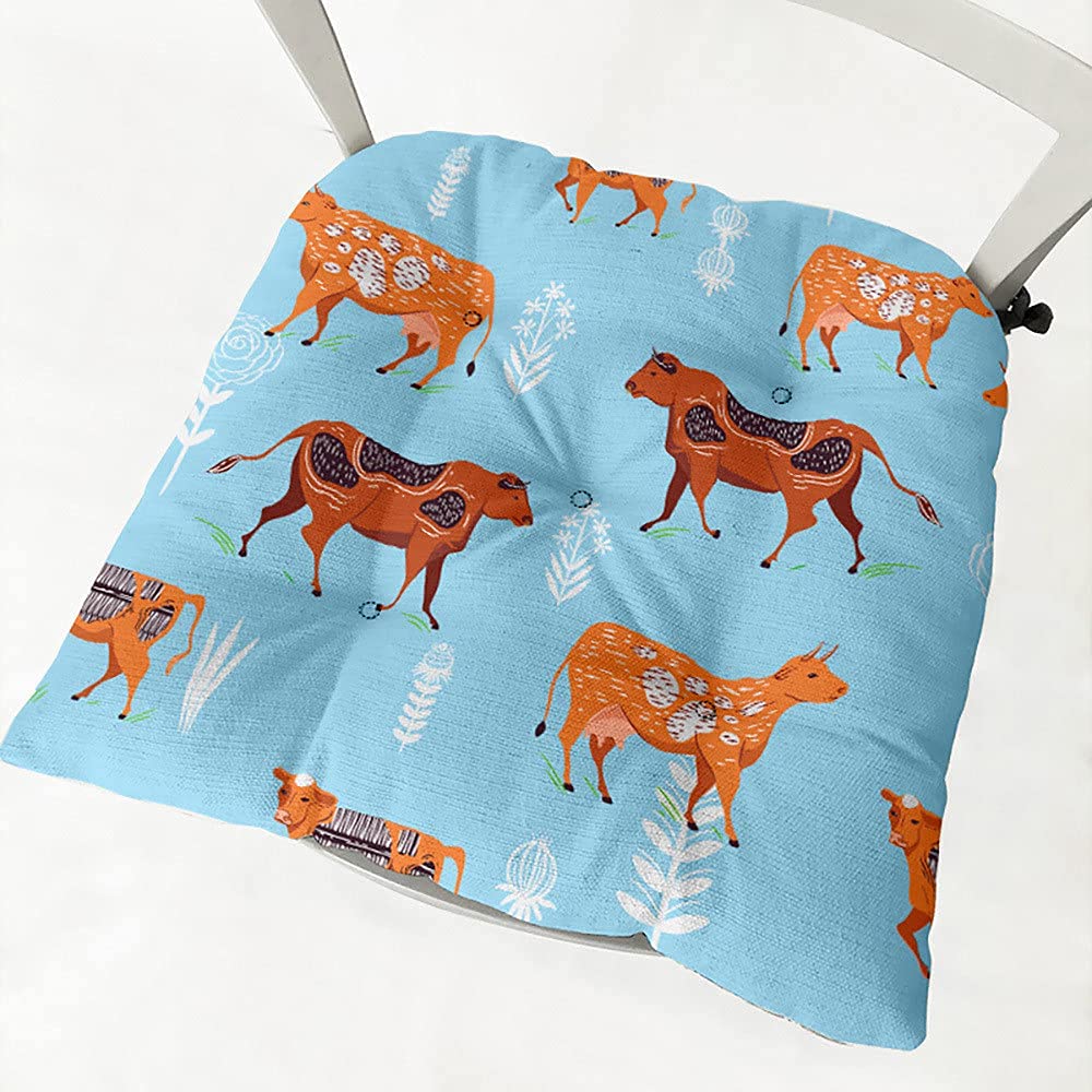 Treer Padded Cushion Chair Seat Pads With Ties - Quilted Design for Dining Living Room Office Chair Kitchen Indoor Soft and Comfortable (Cattle 3,40x40cm)