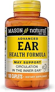 MASON NATURAL Advanced Ear Health, 33 Day Supply, Supports Normal Circulation in The Inner Ear & Ringing, 100 Caplets