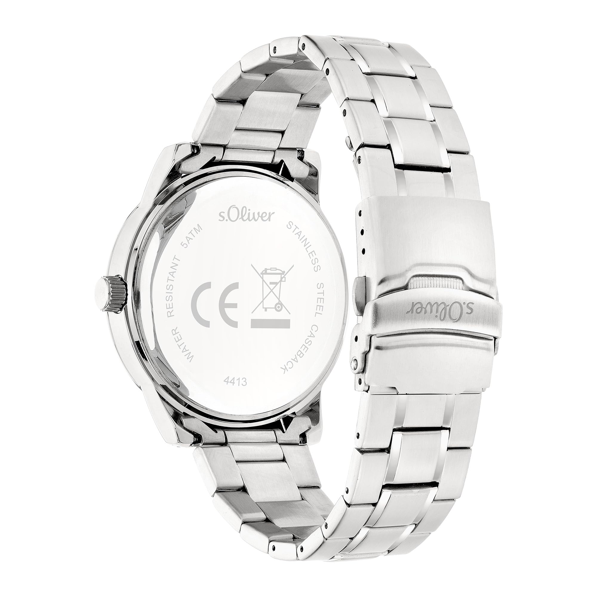 S.Oliver Montre pour Hommes - 44 Mm - Analogiqueique Montre-Bracelet avec Mouvement À Quartz - Chronographe & 3 Zeiger - Haut Confort De Port - 5 ATM Étanche - Résistant Aux Rayures