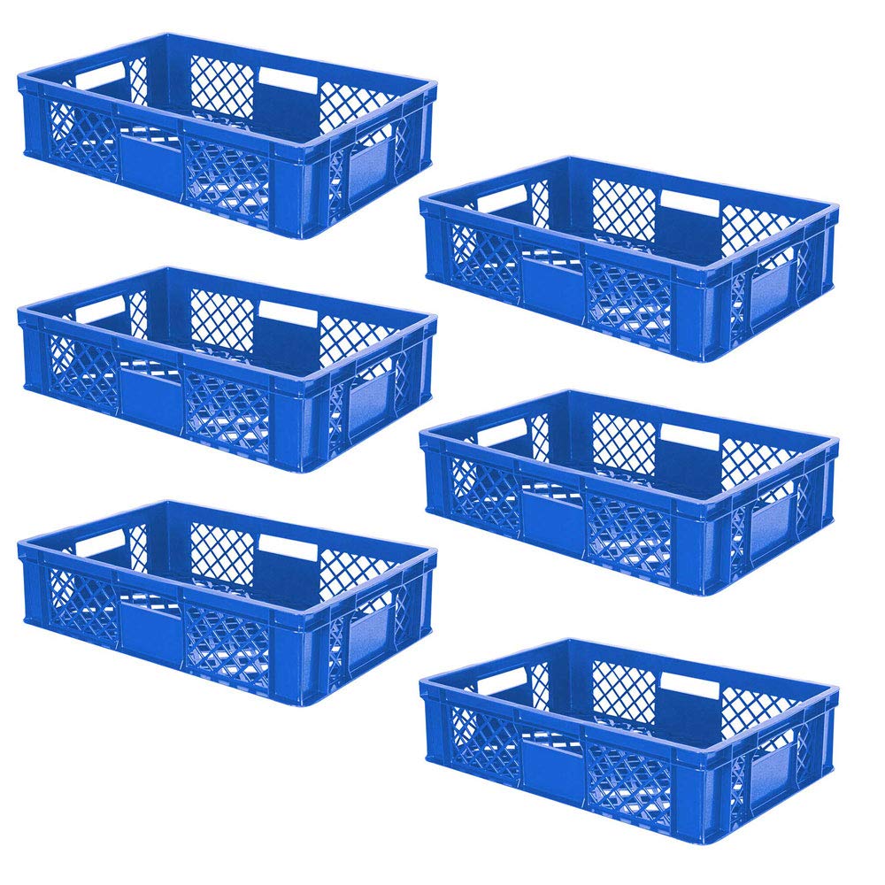 BRB 6 contenedores europeos apilables calados, polietileno HD, calidad industrial, apto para alimentos, 600 x 400 x 150 mm, color azul