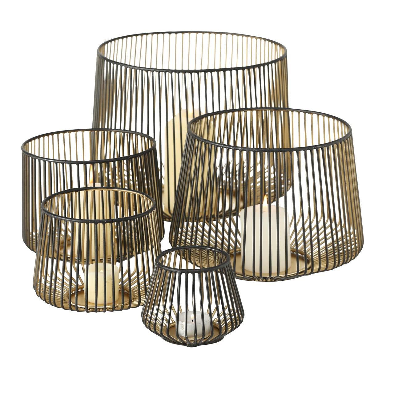 Windlicht Kerzenhalter Eisen schwarz Gold H 10-22 cm XXL 5er Set | Edel