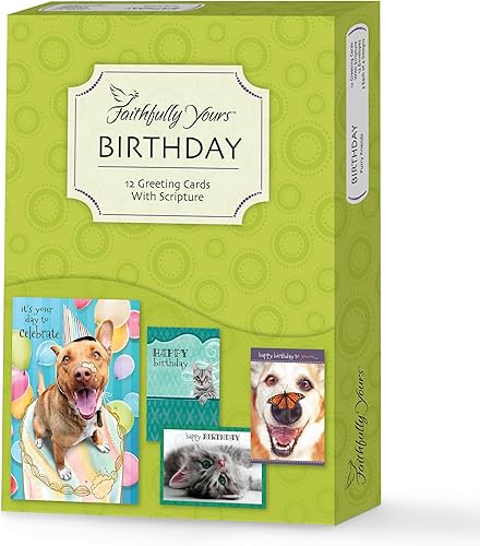 Faithfully Yours Designer Greetings - Bonitas tarjetas de cumpleaños surtidas en caja, amigos peludos con versículos bíblicos de las Escrituras