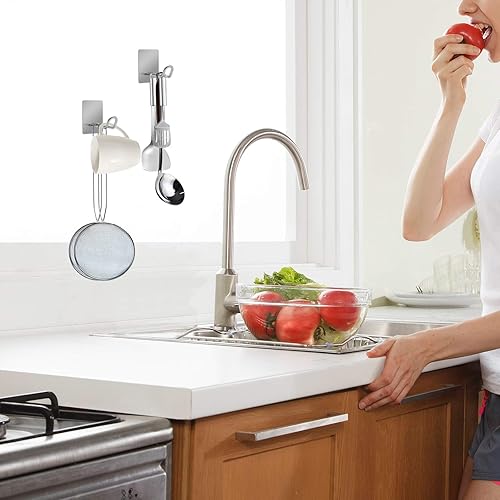 Miniatura 6 de Ganchos adhesivos, gancho de toalla de acero inoxidable, colgador adhesivo para cocina y puerta, ganchos de pared de baño para colgar toallas,