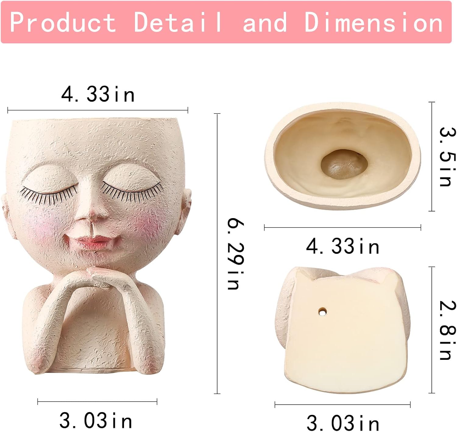 Cute Succulent Planter - Face Planter Flower Pot - Kawaii Head Planters -Unique Outdoor Indoor Planter - with Drainage Hole - (Doll Meditation) : Patio, Lawn & Garden
