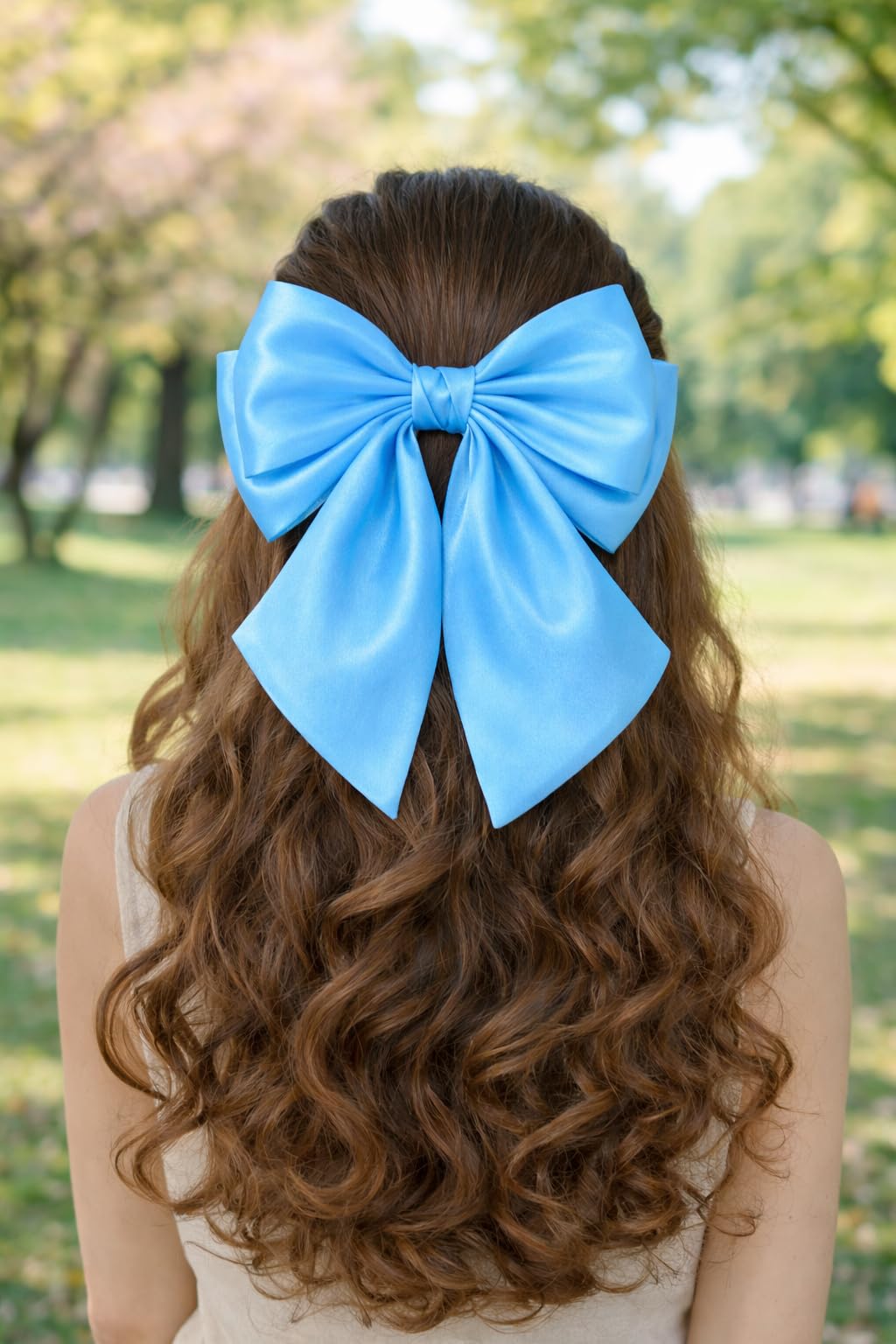Sky Blue Hair Bows for Women with Big Ribbon Clip – Premium Fabric