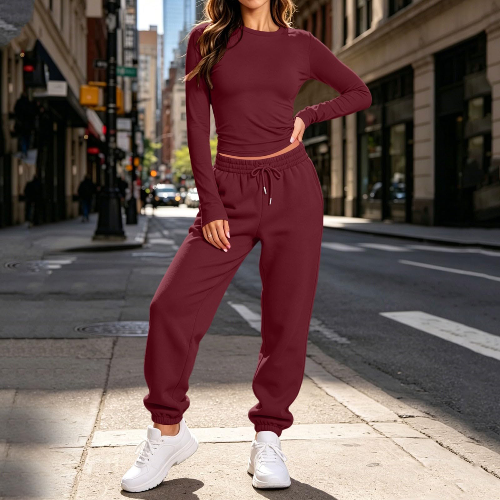 Chandal Mujer 2 Piezas Conjunto Chándal de Top Ajustado y Pantalon Jogger