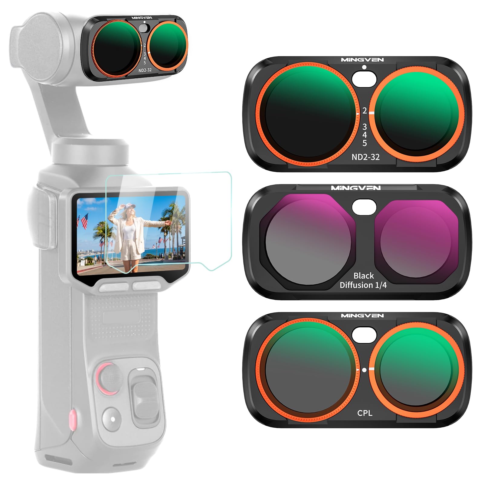Luna Ultra ND Filter, Magnetisches Filterset, Kompatibel mit Insta360 Luna Ultra, 3er Pack – CPL, Schwarzer Diffusions 1/4 Filter, Einstellbarer ND2-32 Filter für Vlogging und Fotografie