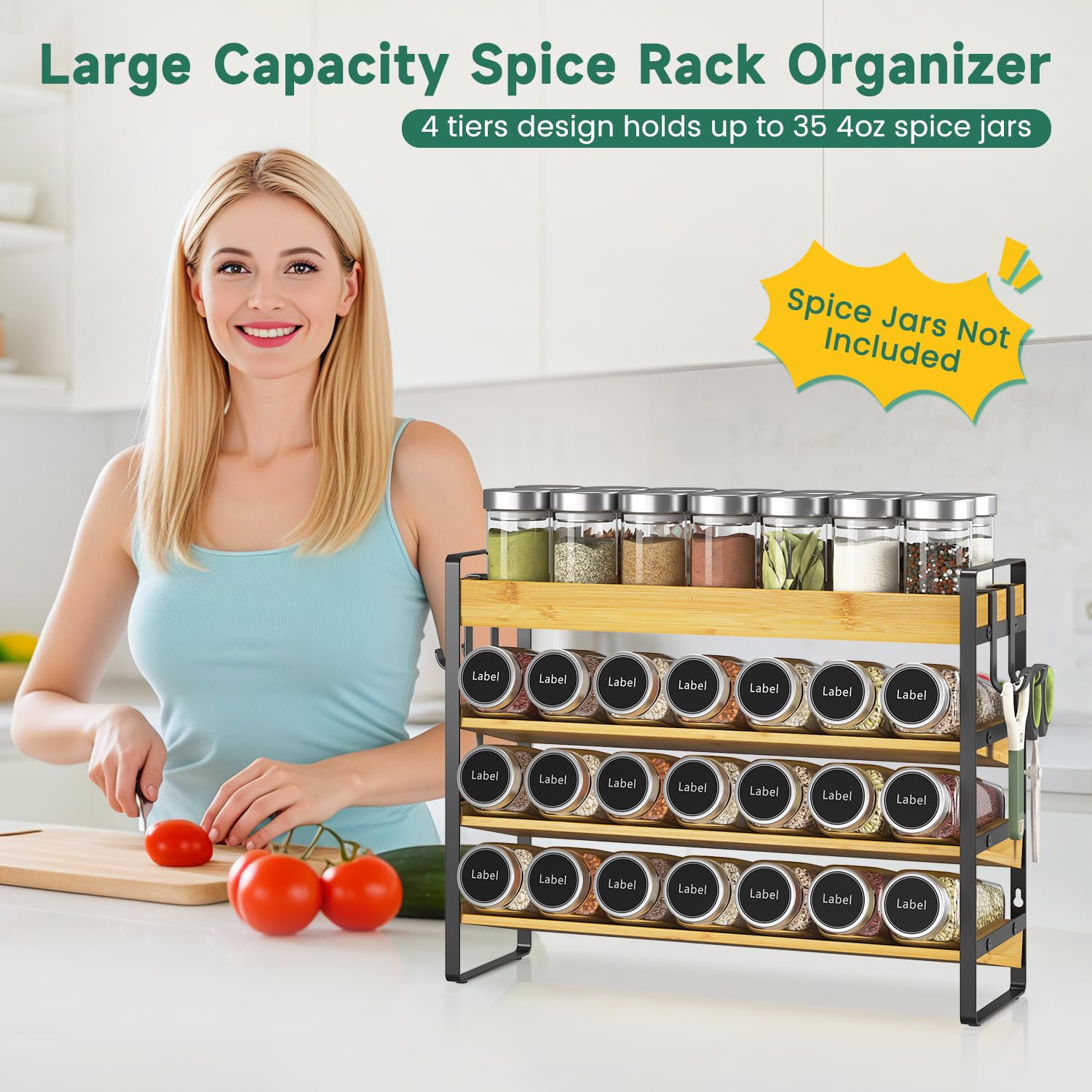 EsLuker.ly Gewürzregal Gewürz Holz Organizer Gewürzorganizer, 4-stufiges Bambus Spice Rack Organizer Gewürzregale Gewürzständer Gewürzhalter Gewurzregalsystem Stehend & Wand für Küchen Speisekammer