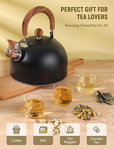 Miniatura 2 de Hervidor de té Whistling para estufa, tetera de acero inoxidable de grado quirúrgico con mango ergonómico que se mantiene fresco, tetera de