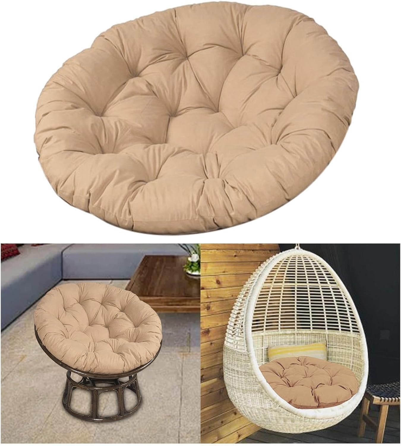 Generisch Rundes Hängesessel Kissen, Rattanstühle Sitzkissen, Outdoor Schaukel Stuhlkissen, Garten Hängendes Korb Stuhl Pad Eierstuhlkissen Polster (Stühle Nicht Enthalten)(Beige,110X110CM)