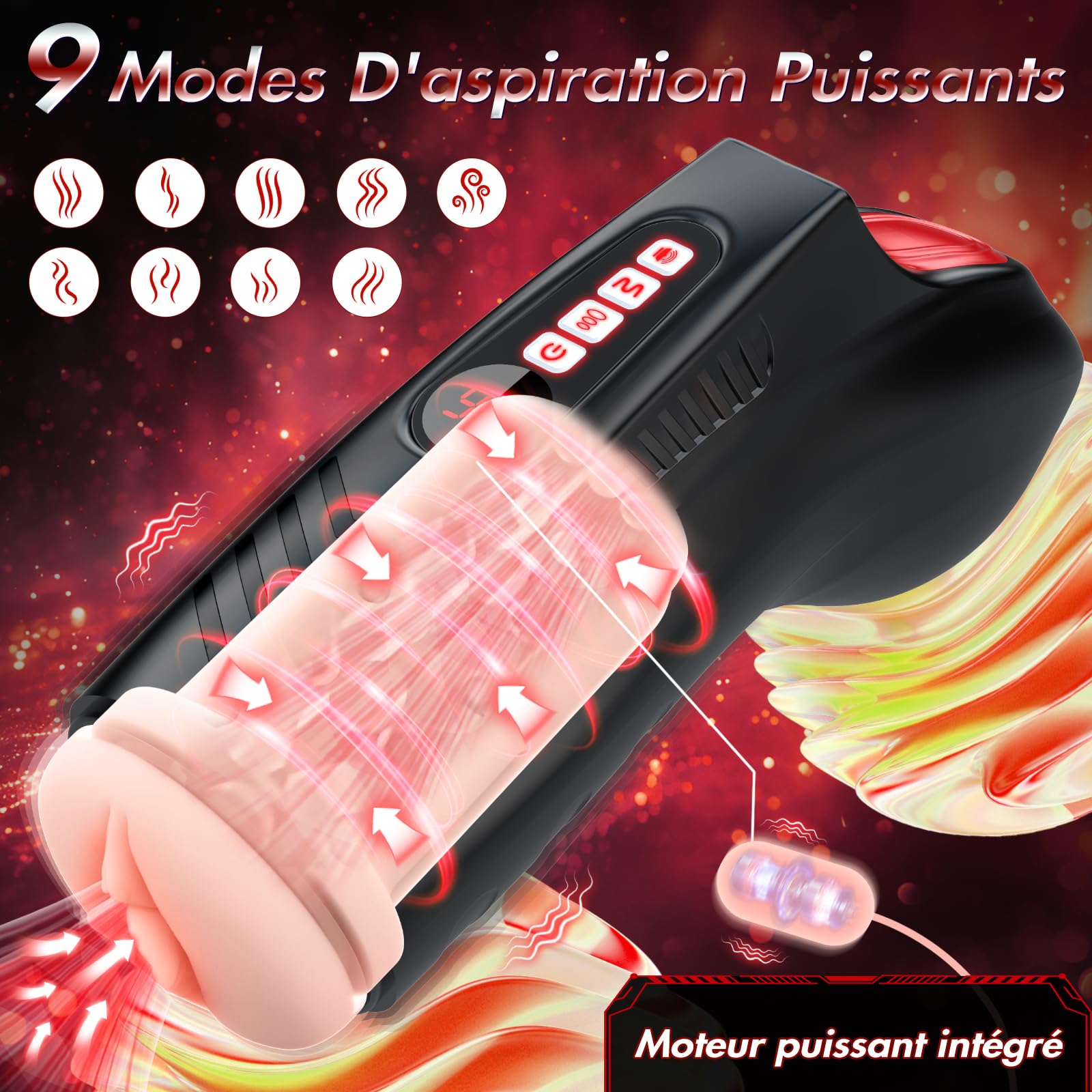 Masturbateur Homme Succion Sex Toys - Masturbateurs Masculins LED Sex Toýs Homme Réaliste, 9 Succions & Vibrations MasturbâteurHomme Mains Libres avec 6 Anneaux Péniens Jouet Adulte SextoyHomme