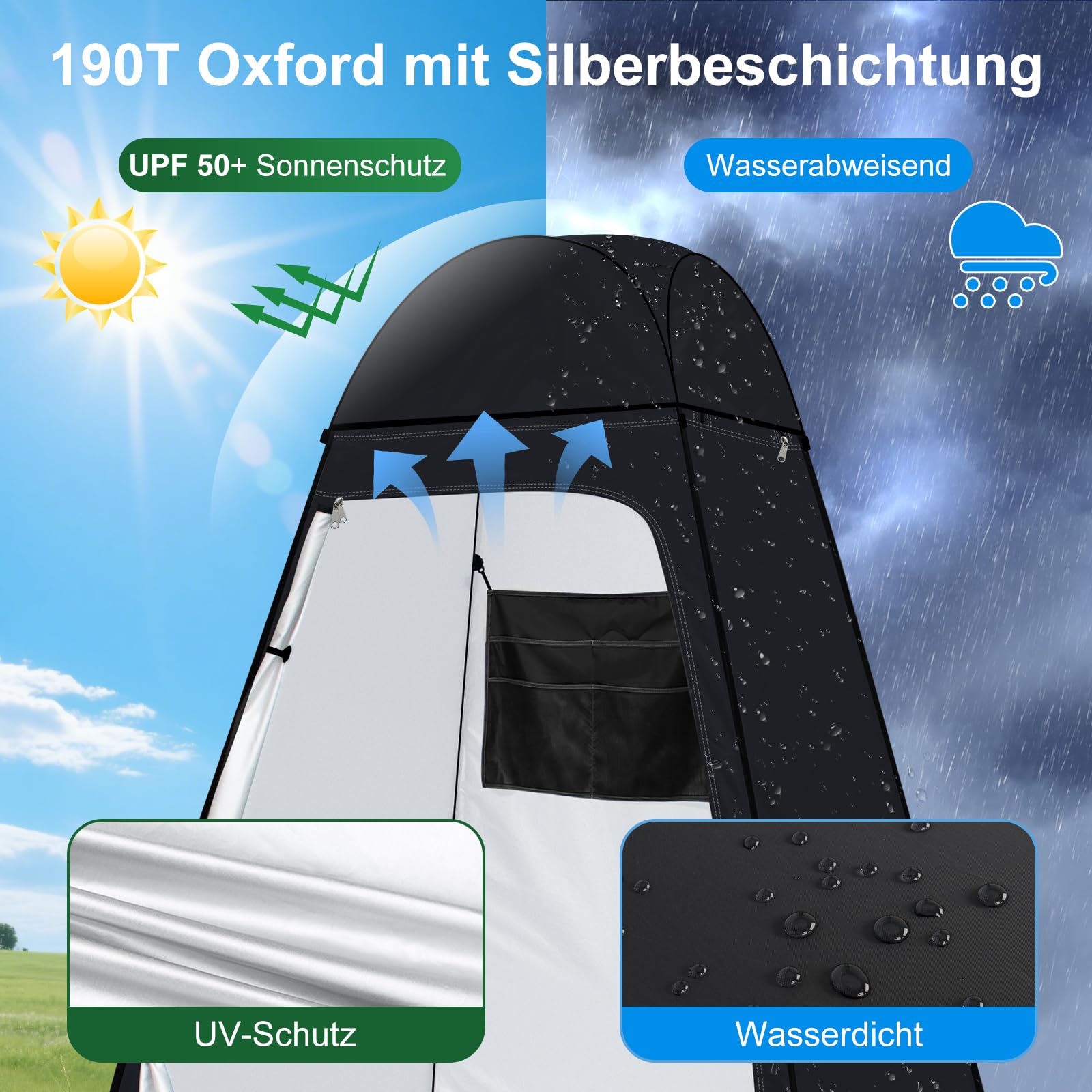 Pop Up Duschzelt Camping anngrowy Toilettenzelt mit Regenschutz und Fenstern, UV50+ Tragbares Umkleidezelt Privatsphäre Toilette Umkleidekabine, Sichtschutz Zelt für Outdoor Wandern Strand