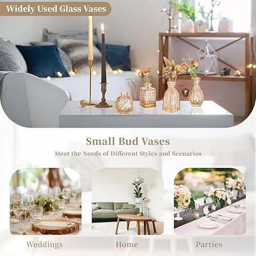 Miniatura 7 de Glasseam Jarrones de cristal para centros de mesa pequeño jarrón de flores, juego de 4 mini jarrones vintage para flores, jarrón de centro de mesa