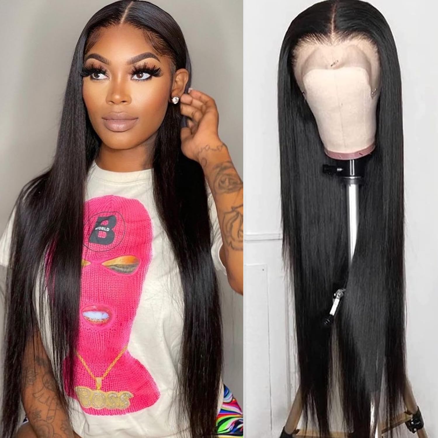 Lezaxiu 30 Inch Black Lace Front Wigs Pre-Plucked Long Straight Hair Glueless HD Lace Wigs with Baby Hair Heat Resistant Fiber Hair Synthetic Lace