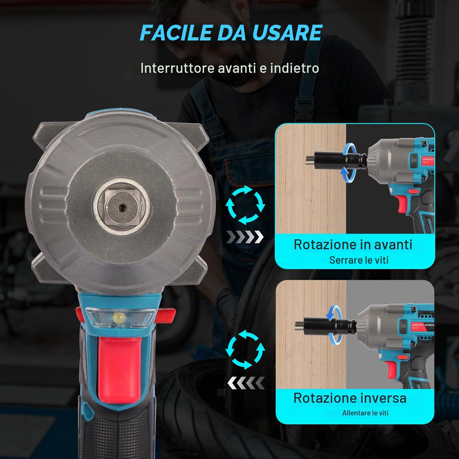 Avvitatore a Impulsi 1/2”,1300 Nm, 21V con 2 Batterie 4.0Ah,3 Velocità | Avvitatore a Percussione,6 Bussole, Chiave a Impulsi ad Alta Potenza per Auto, Officina e Fai-da-Te