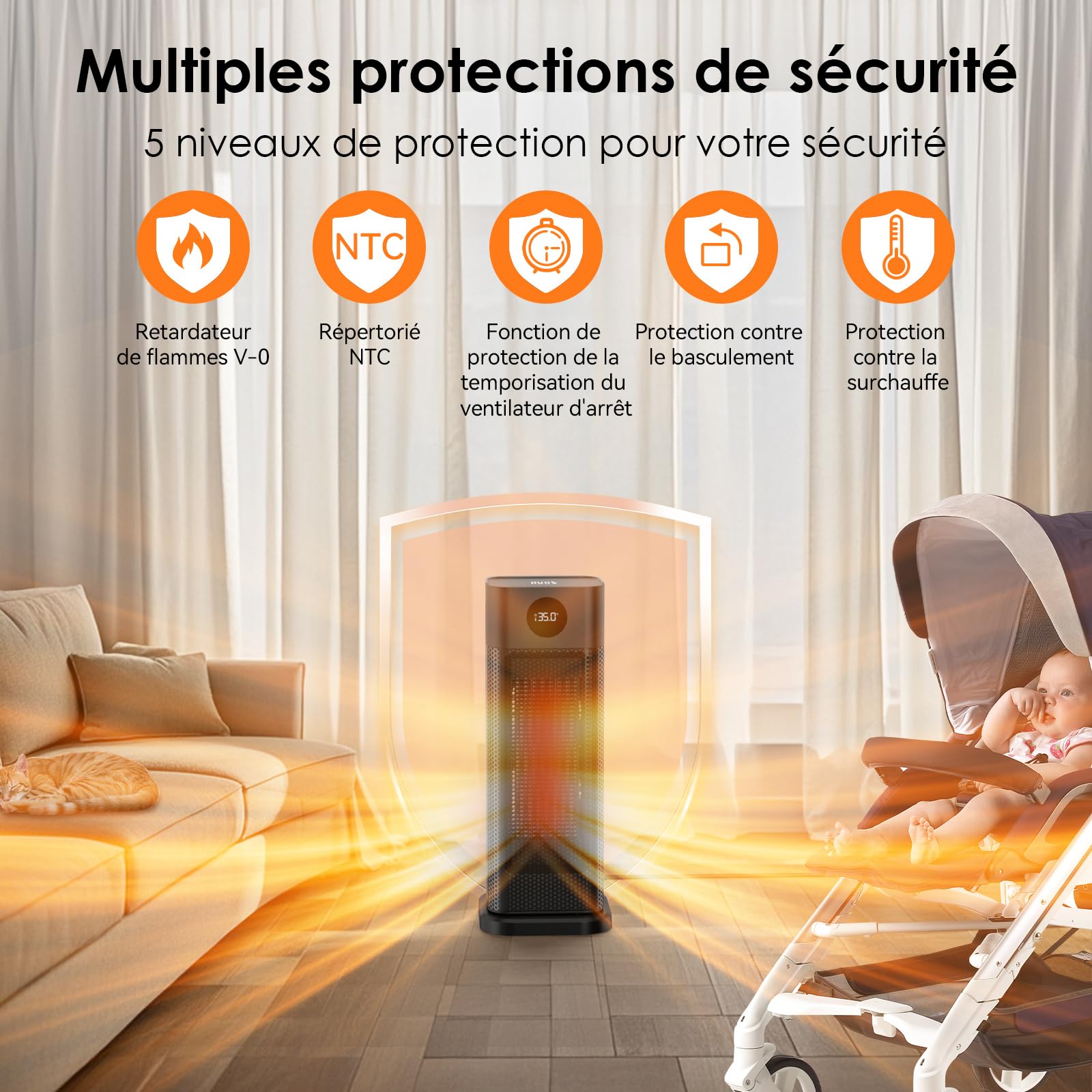 Minthouz Chauffage d'appoint, 2000W PTC Radiateur Electrique, Chauffage électrique 3 modes avec thermostat, télécommande, affichage digital LED, oscillation 70°, Chauffage Soufflant pour maison bureau