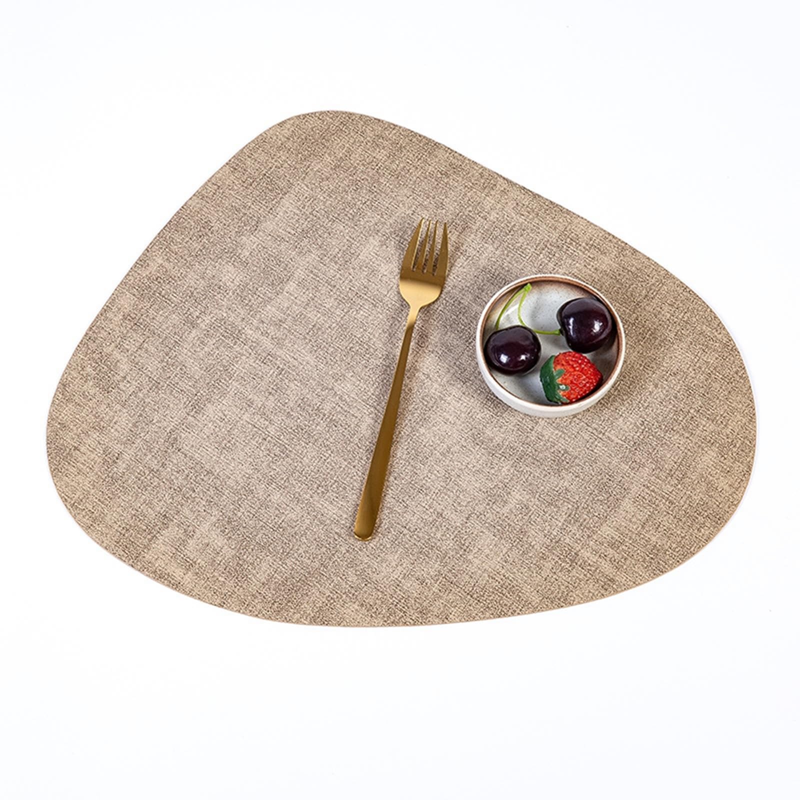 AMDXD Juego de 6 manteles individuales textiles triangulares, piel sintética, manteles individuales, Navidad, monocolor, textura de vacuno, antideslizantes, color beige, amarillo, para restaurante,