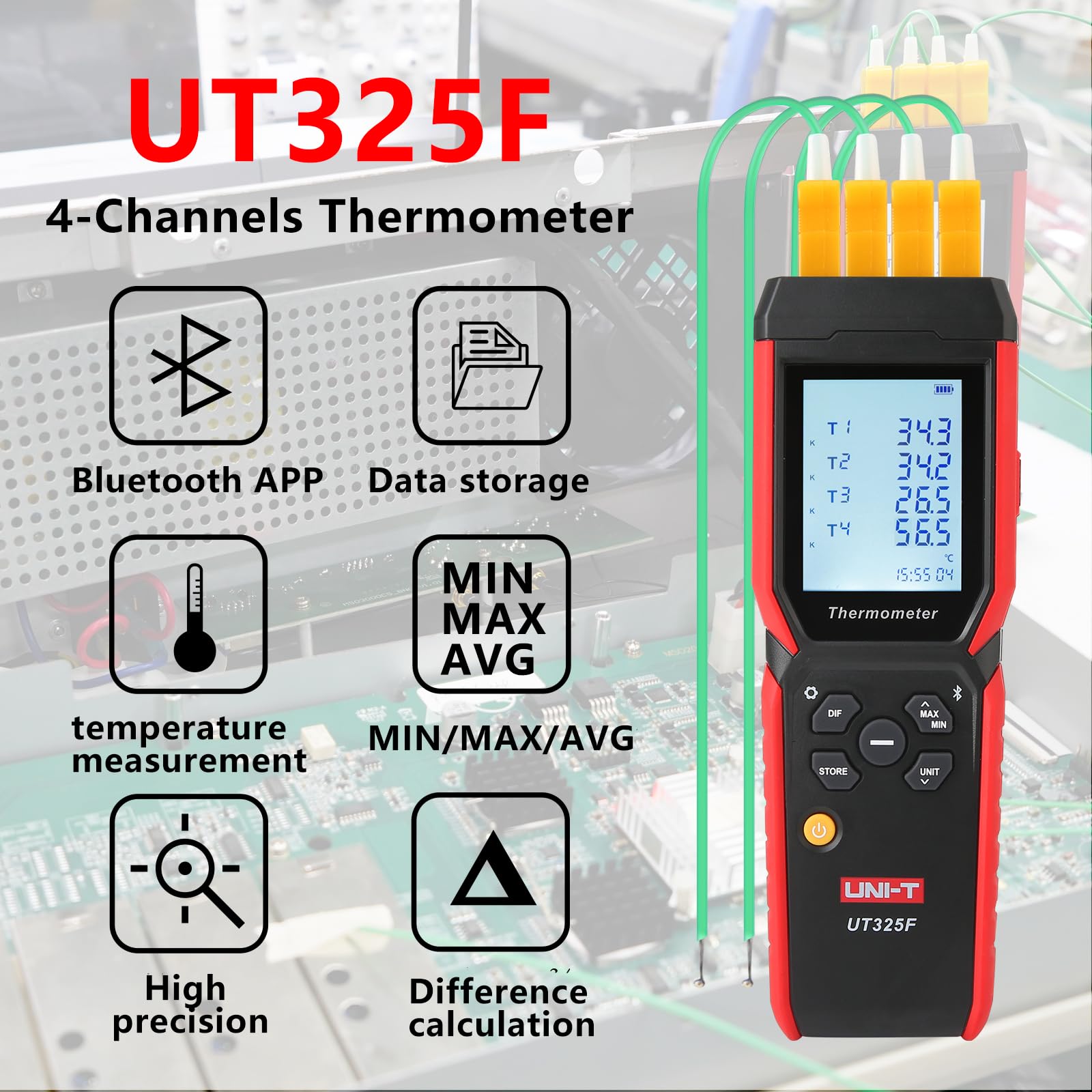 UNI-T UT325F Intelligent Industrieel Klasse 4-kanaals Thermokoppel Thermometer/J,K, T, E, R,S, N Type Sonde Bluetooth Gegevensopslag : . nl UNI-T UT325F Intelligent Industrieel Klasse 4-kanaals Thermokoppel Thermometer/J,K, T, E, R,S, N Type Sonde Bluetooth Gegevensopslag : . nl