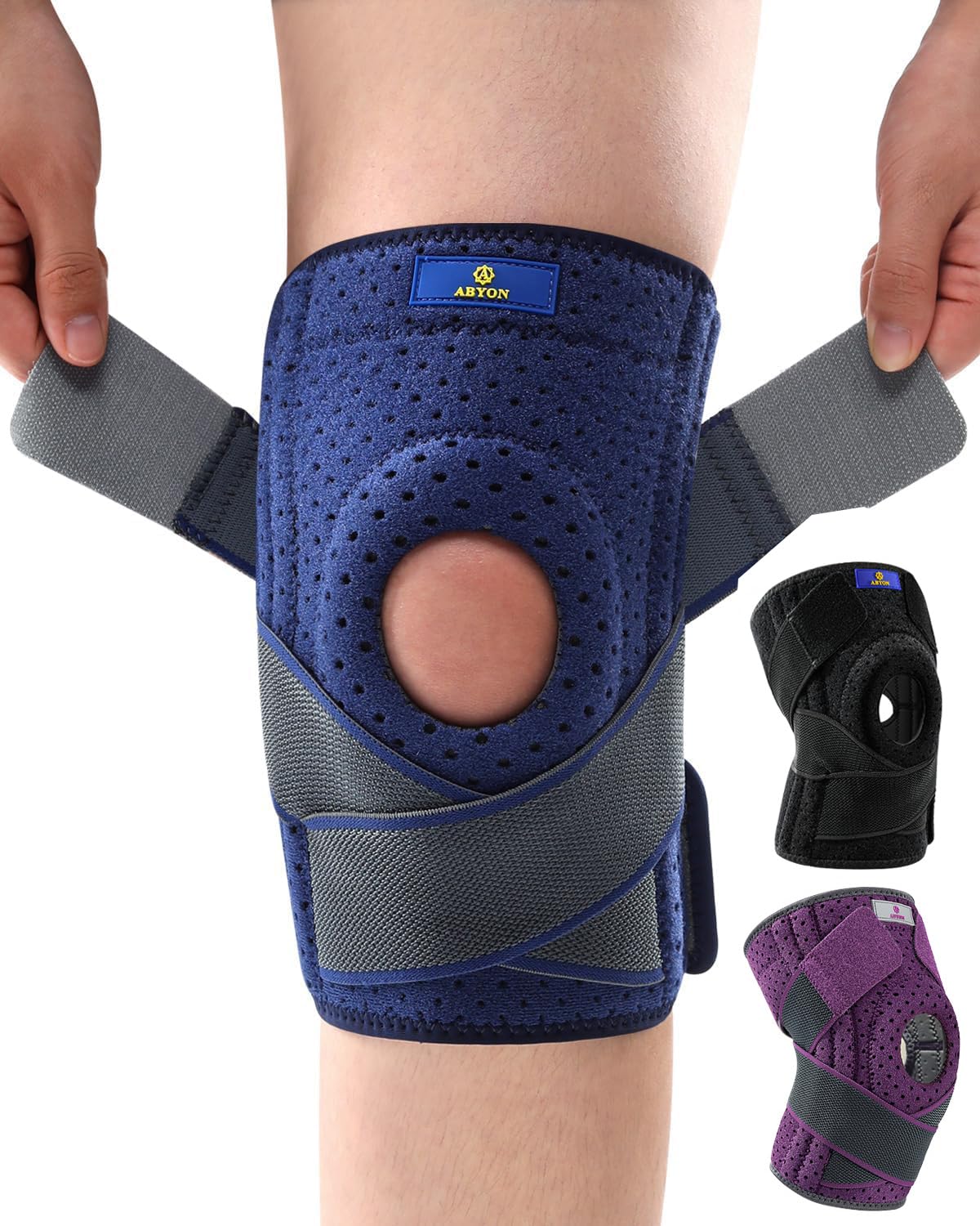 ABYON Ginocchiera Ortopedica, Regolabile Tutore Ginocchio con Stabilizzatori Laterali Rotulea Supporto Sportiva per Uomo e Donne Legamenti Rotula Menisco Artrite (L/XL)