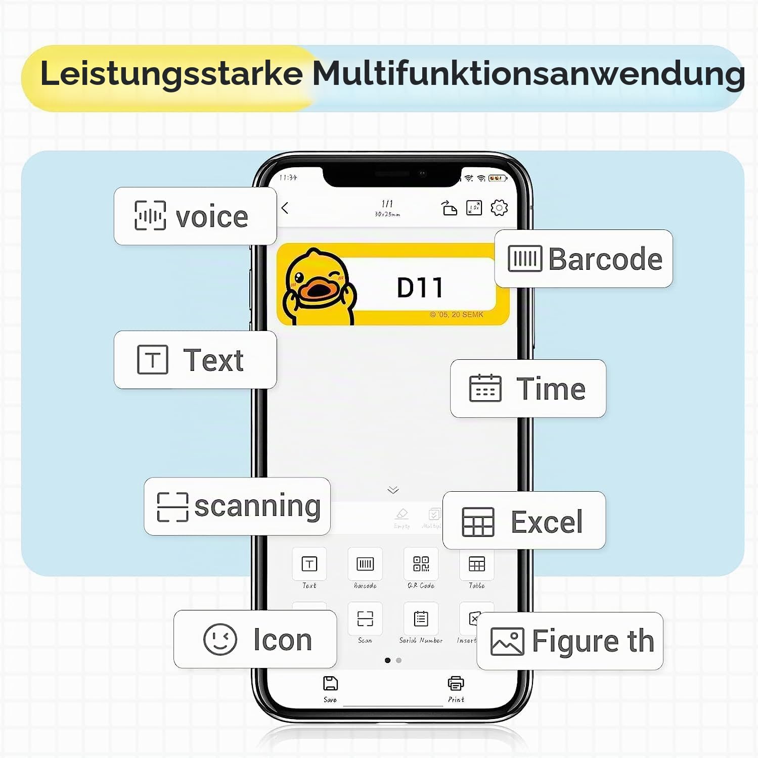 NIIMBOT D11 Monochrom Etikettiermaschine drahtloses Verbindungs-Etikettendruckerband im Lieferumfang enthalten mehrere Vorlagen erhältlich für Büro, Zuhause, Organisation (Schwarz)