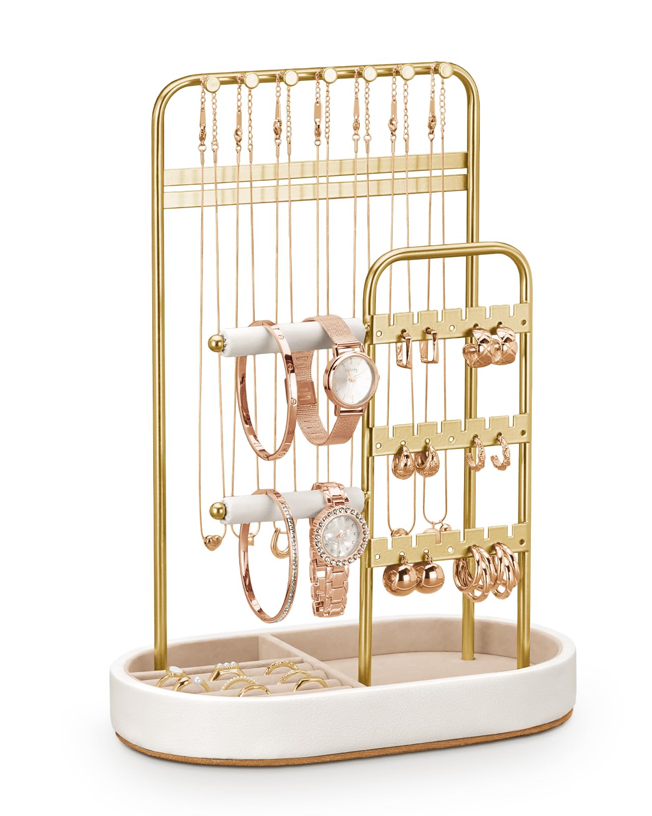 ChuStory Jewelry Organizer, Jewelry Holder Gold with Metal Frame and Velvet Ring Tray Protect headdress from scratches, Women Jewelry Stand Organizer