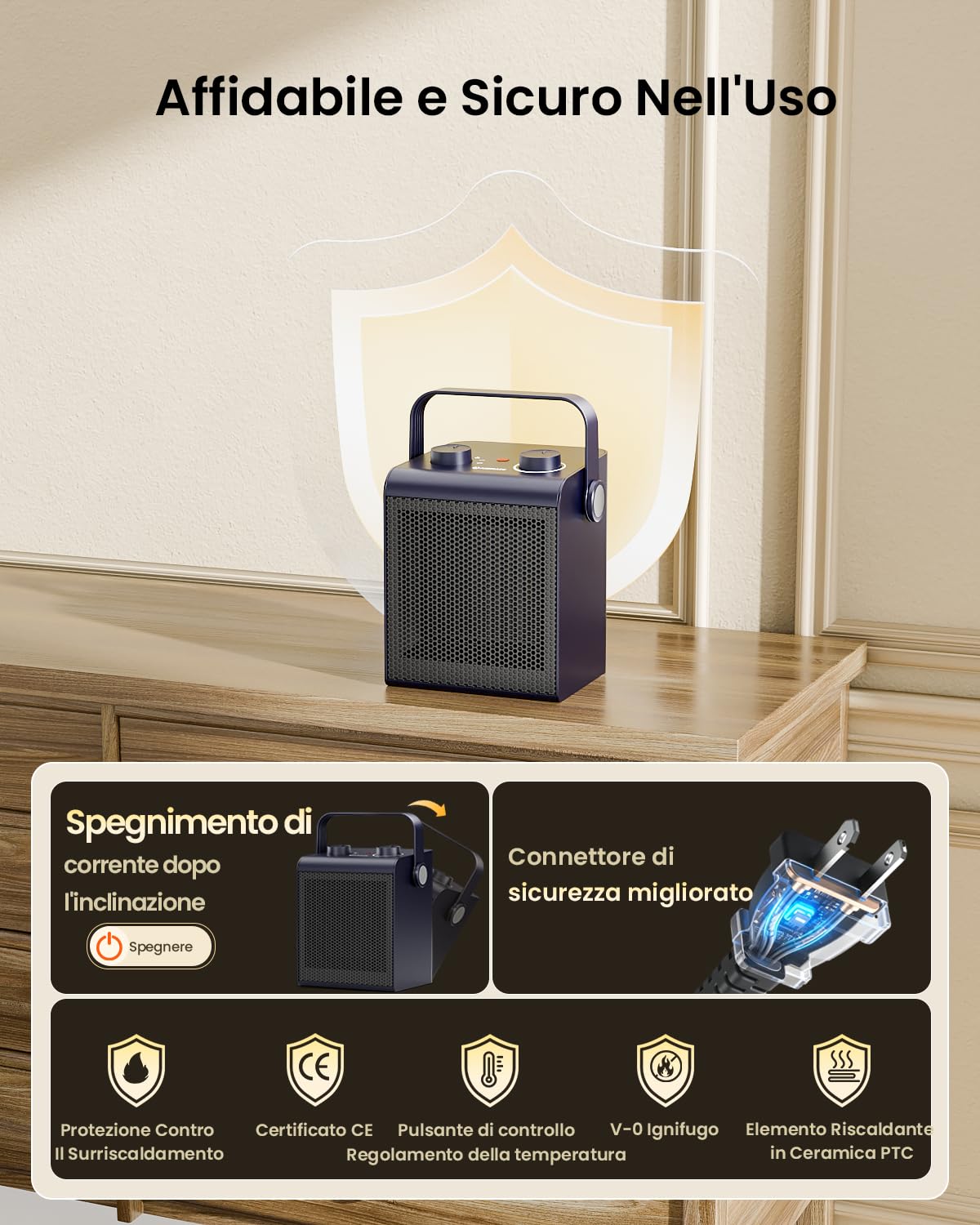 AIRMATE Stufetta Elettrica Basso Consumo, 2000W Termoventilatore Ceramico, Stufa Elettrica Basso Consumo, Riscaldamento Elettrico, 3 Modalità, Protezione Da Surriscaldamento E Ribaltamento, Leggero