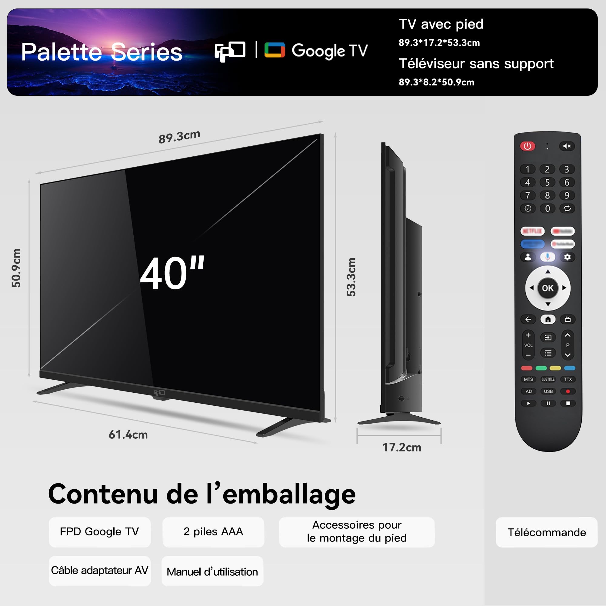 FPD 40 Pouces (102 cm) Full HD Smart Google TV wtih Google Cast, HDR 10, Dolby Audio, Vocie Remote, HDMI, Flat Screen Televison (CG40-P1)