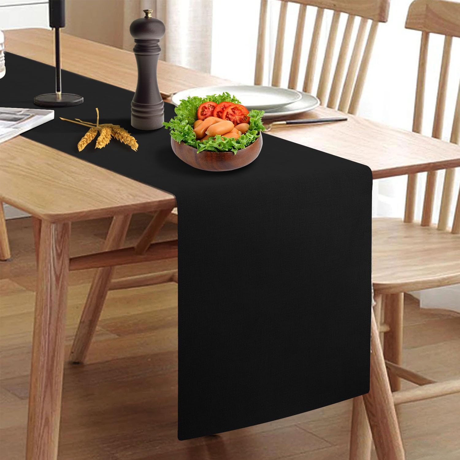 Waterproof Wipeable Table Runner, Thick Farmhouse Table Runner, Dresser Runner, Rustic Table Runner for Kitchen Dining Room, Bedroom, Living Room, Indoor and Outdoor (72'',Black)