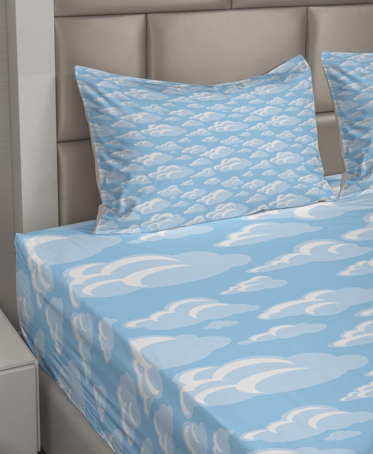 Best Deal Cheap 🛒 Ambesonne Cloud Sheet Set, Cartoon Illustration of Bubbly Cloud Cumulus Floating on Soft Blue Sky, Fitted and Flat Sheet with Pillowcases Bedding Accent 4 Piece Set, Calking, Pale Blue White Blue Buy 1 get 1 Ambesonne Cloud Sheet Set, Cartoon Illustration of Bubbly Cloud Cumulus Floating on Soft Blue Sky, Fitted and Flat Sheet with Pillowcases Bedding Accent 4 Piece Set, Calking, Pale Blue White Blue