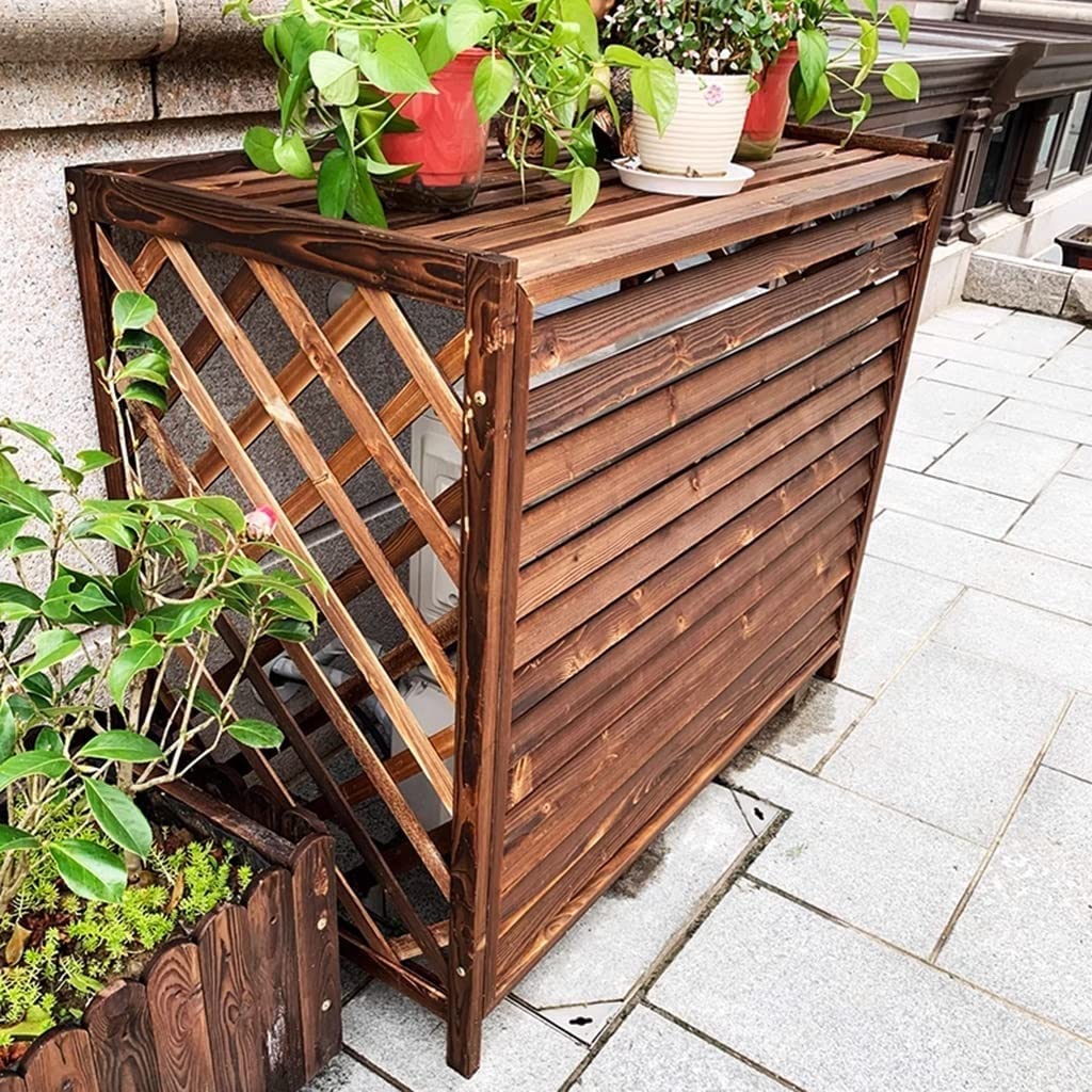 CENAP Solid Wood Air Conditioner Cover Air Conditioning Frame, Flower Shelf Decorative Balcony, Hidden Air Conditioning Privacy Screen Fences With Louver Design, Brown (Size : 103x44x93cm)