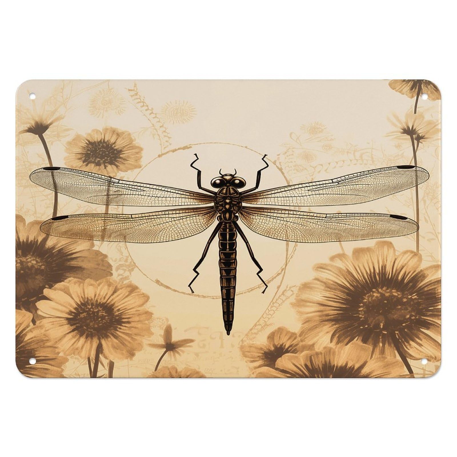 Fodpand Style Dragonfly On Sunflower Retro Vintage Metal Tin Sign,Wall Art Decor Garden Plaque Poster For Bedrooms Yard Bars Pubs Patios Porches 7.9X5.5 Inch