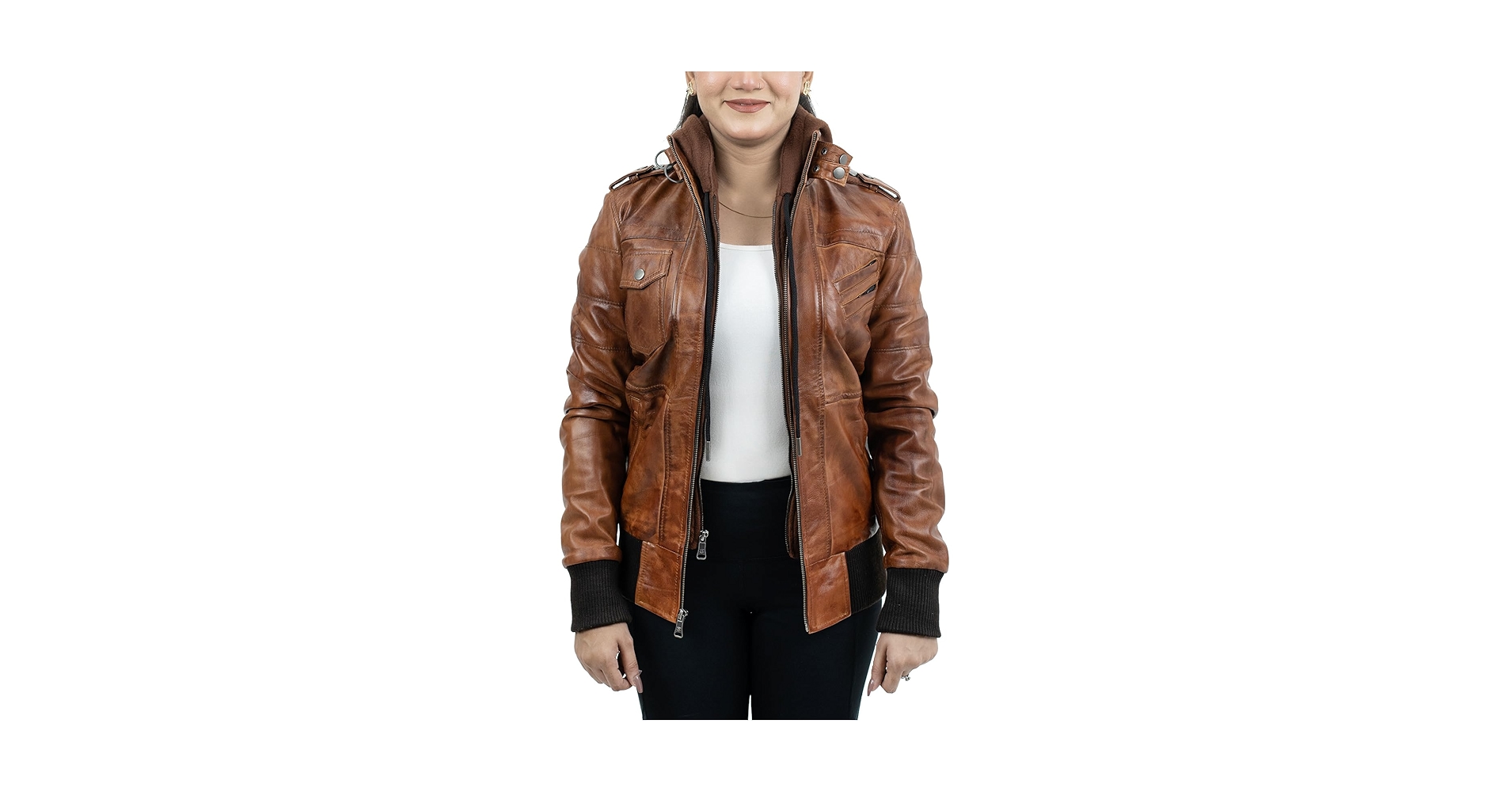 GOKTOG Hooded Leather Jacket Women, Vegan Leather Jacket
