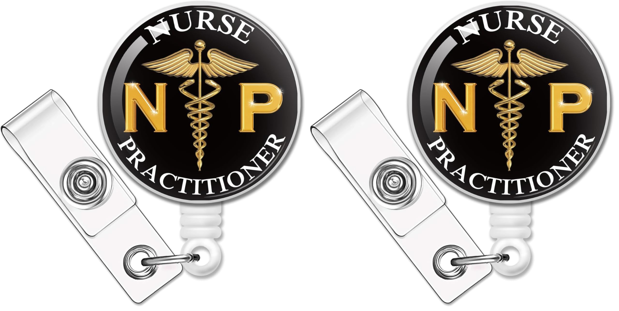 RZHV NP Nurse Retractable Badge Reel with Alligator Clip, Funny ID Card Badge Holder Gift for Men Veterinarian Practitioner NP Medical Student Graduation Nurses RN EN NICU Nurse (Pack of 2)
