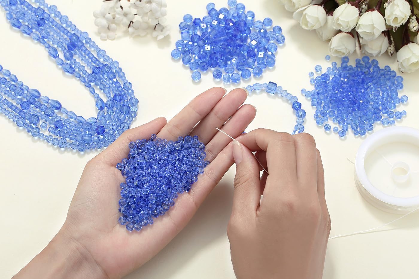 XIANNVXI 800pcs Faceted Blue Glass Beads for Jewellery Making 4/6/8mm Blue Beads for Crafting for Vases, 4mm, 6mm, 8mm - Image 4