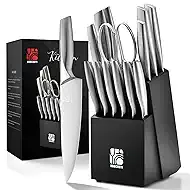 Premium Quality 14-Piece Knife Set with Block, Professional Chef Knife Set - Ultra-Sharp Kitchen Knives with Ergonomic Wood Handle, Ideal for Home, Outdoor, Camping, BBQ, and Gifts for Men