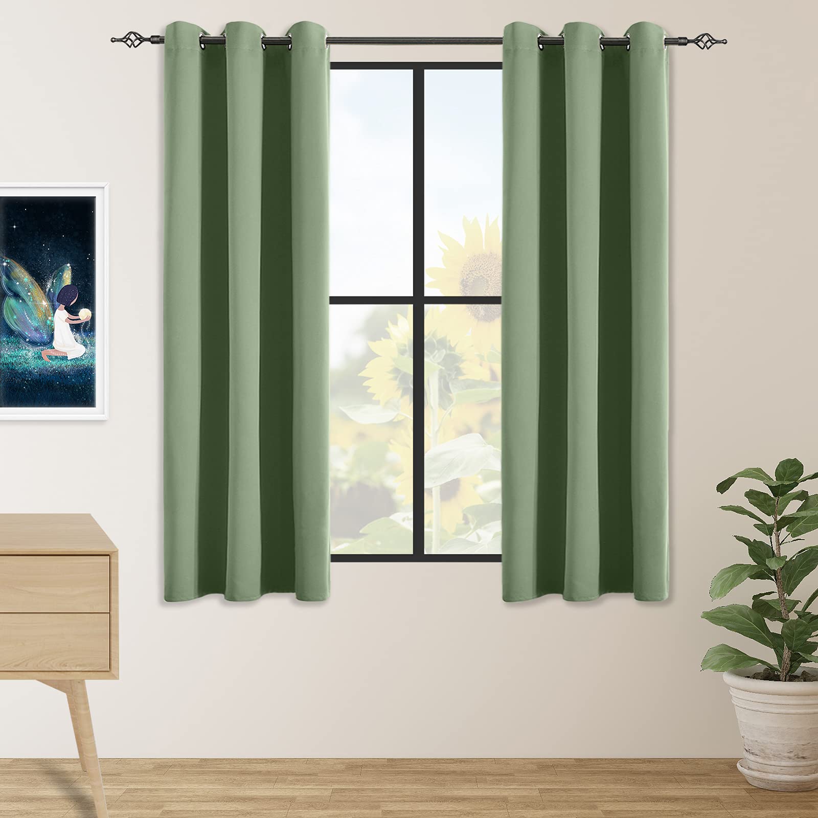 JSFLY Blackout Curtains for Bedroom Thermal Insulated Light Blocking Room Darkening Curtains Solid Grommet Window Drapes for Living Room, Set of 2