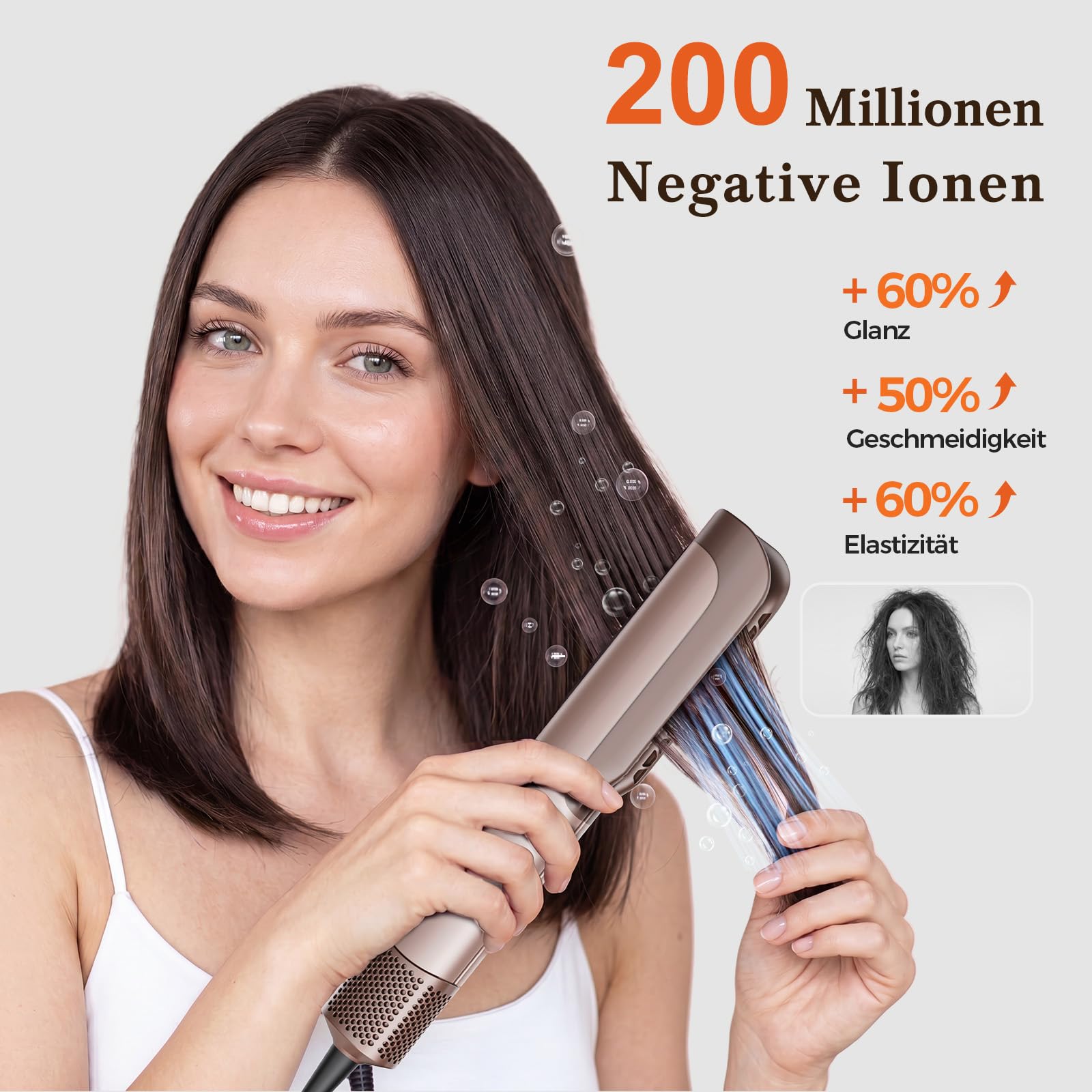 Airstraight Glätteisen Föhn 2in1 - Air Haarglätter für Nass-zu-Trocken Haar | Föhnen Glätten Gleichzeitig, 110.000 U/min, 1300W, Ionen, Keine Heißen Platten, Max 160°C, 4 Temp + 3 Stufen, Selbstreinigung