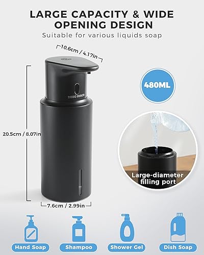 Miniatura 2 de Dispensador automático de jabón líquido sin contacto, 16.2 oz16.2 fl oz recargable, 3 niveles de líquido ajustables, IPX7 impermeable, para cocina y