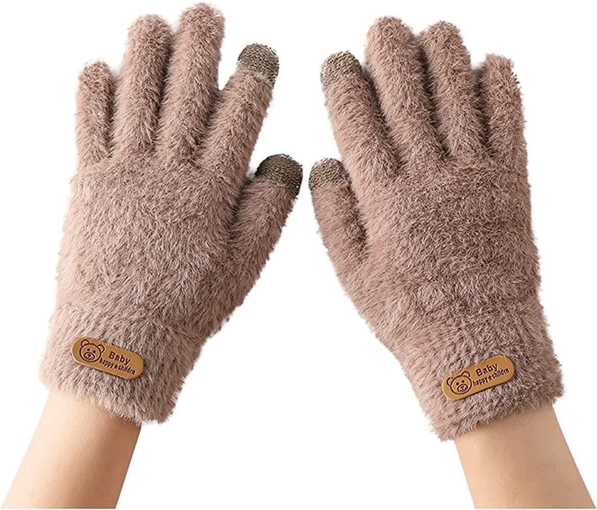 Girls Winter Gloves with Touch Screen Finger for Women Woolen warm Rabbit Fur Gloves Mittens | Soft Fleece Windproof Mobile Screen Touch Hand Gloves-image-12