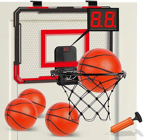TOY Life Aro de baloncesto sobre la puerta para niños, adolescentes y adultos, mini aro interior para habitación, oficina con 4 pelotas - Portería