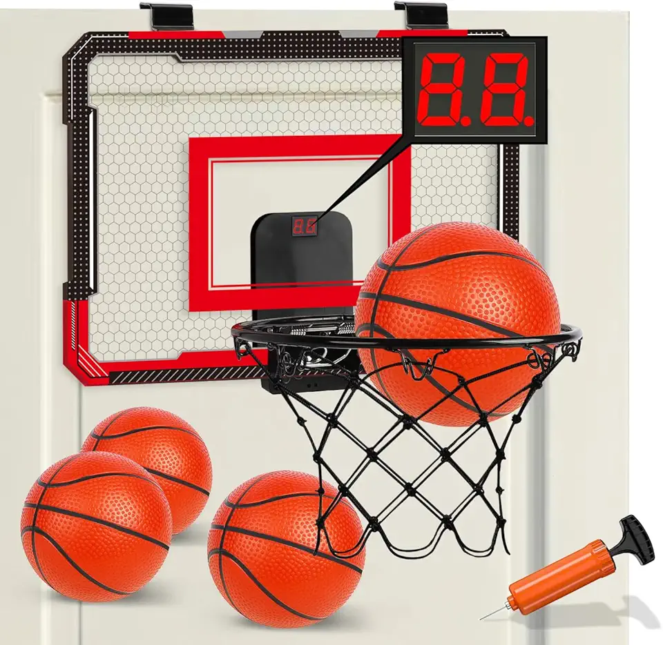 TOY Life Cesta de basquete sobre a porta para crianças, adolescentes e adultos - Minicarro interno para quarto, escritório com 4 bolas - gol de basquete