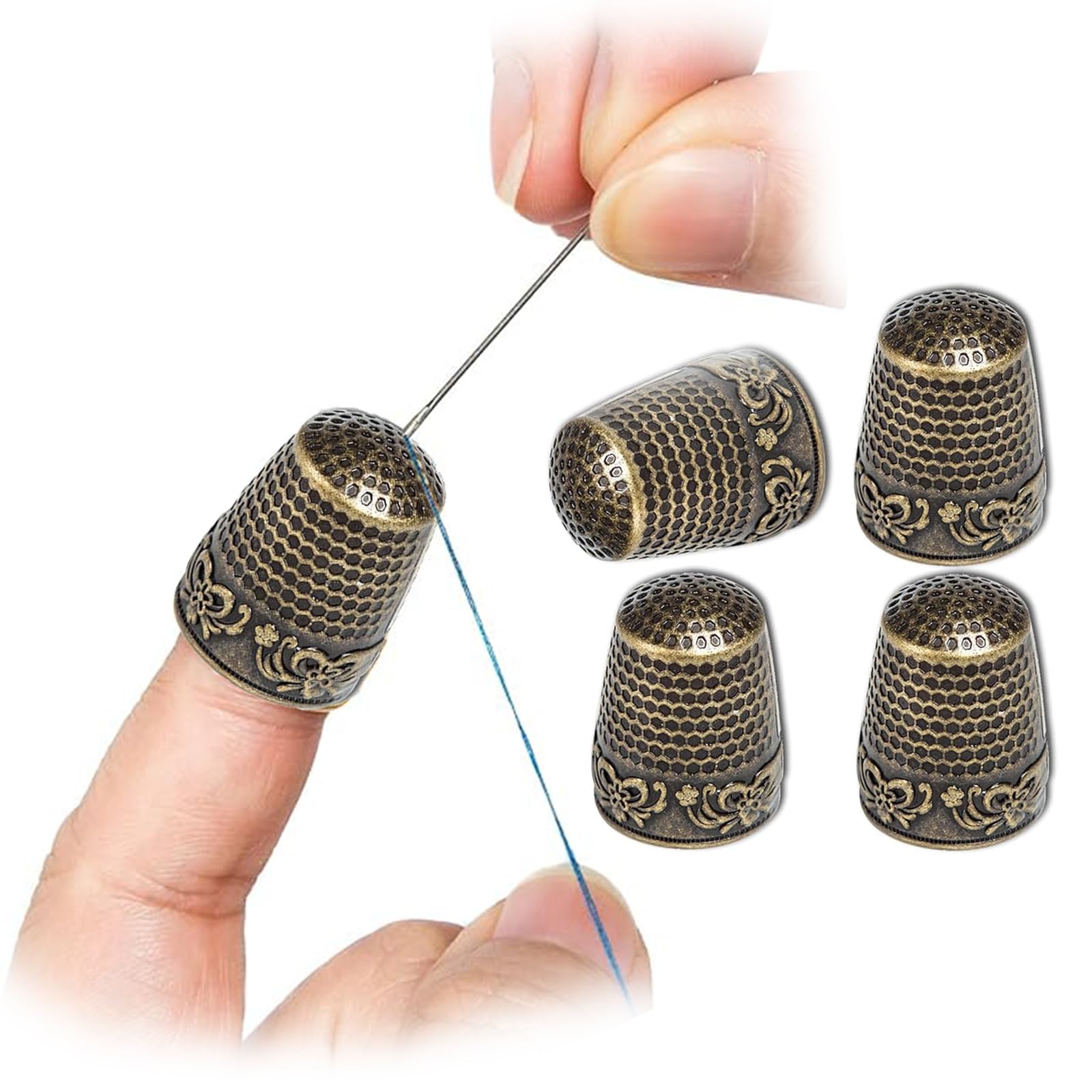 Lot de 4 dés à coudre vintage en cuivre, outils de couture classiques en métal pour matelassage, broderie, artisanat (bronze Lot de 4 dés à coudre vintage en cuivre, outils de couture classiques en métal pour matelassage, broderie, artisanat (bronze